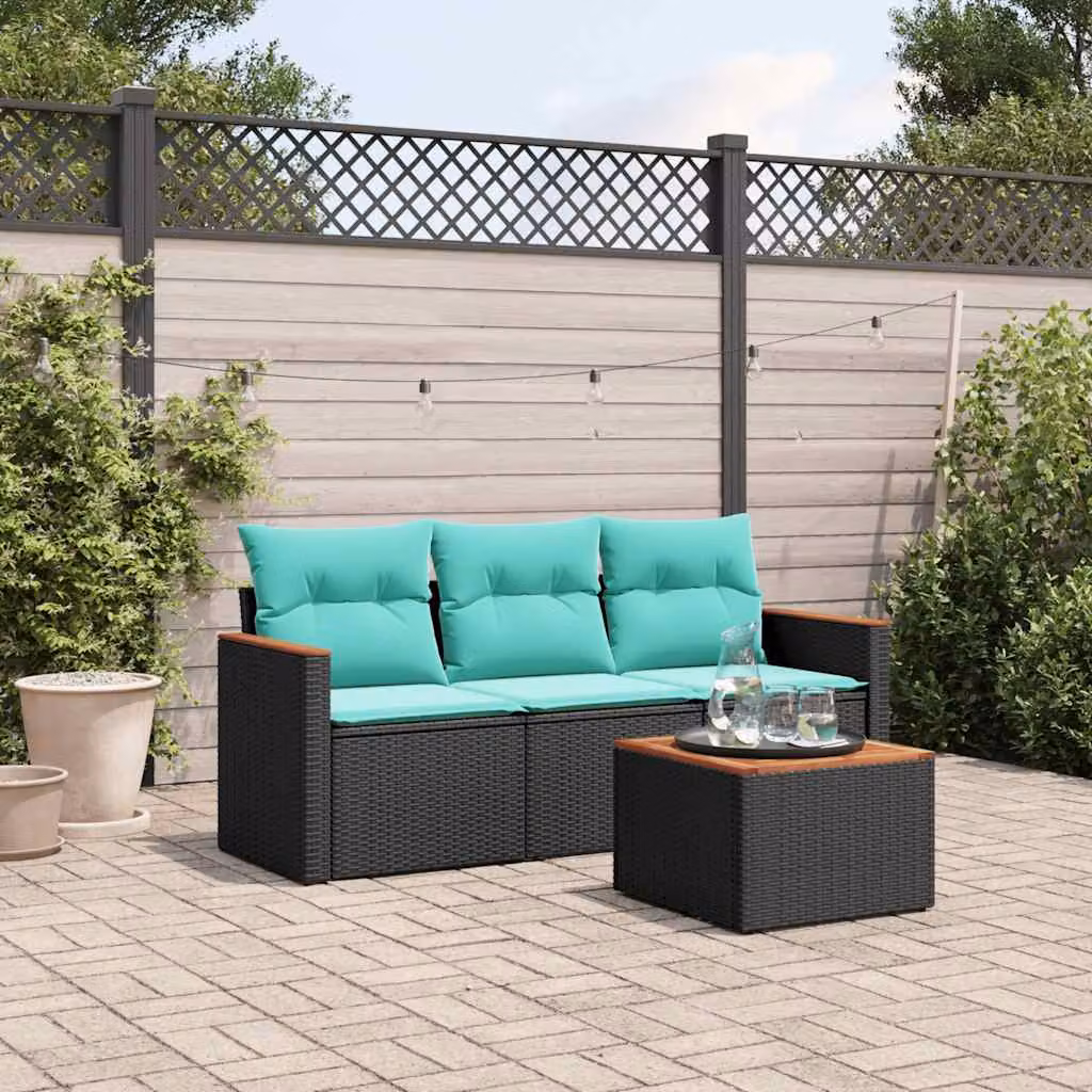 Set da giardino vidaXL composto da 4 pezzi con cuscini, divani e tavolino in rattan e metallo nero