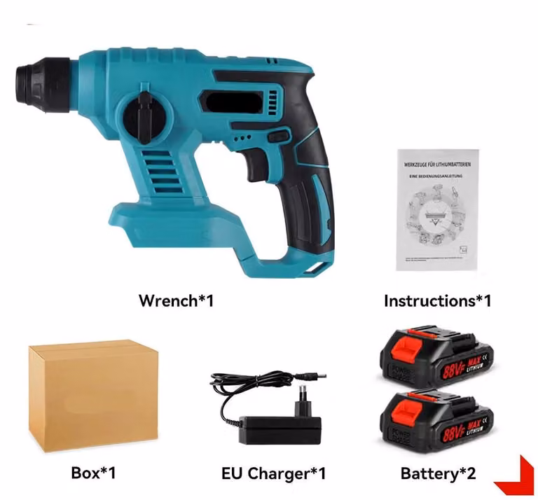 Trapano avvitatore - Trapano - Martello avvitatore elettrico - 1000W - 8600 colpi al minuto - Senza spazzole - Con 2 batterie