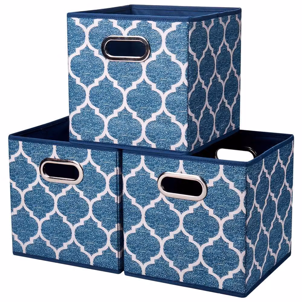 Contenitori portaoggetti, 3 pezzi, blu navy, 25x25x25 cm, motivo a lanterne, per armadio