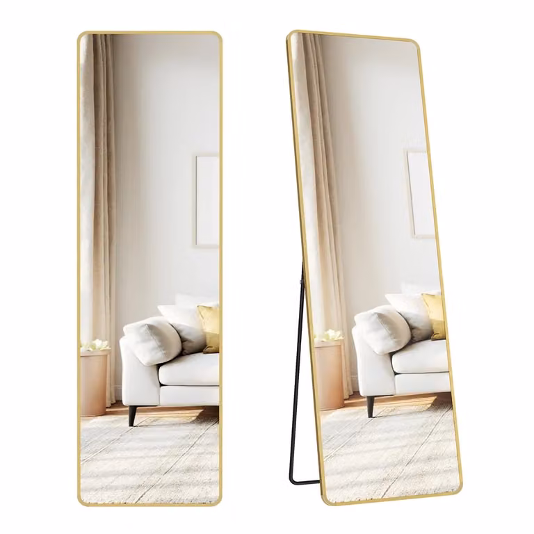Specchio Rettangolare a Figura Intera con Supporto, Oro Pallido / 150 x 40 cm