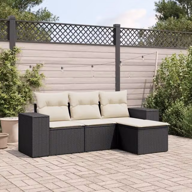 Salotto da Giardino-Set Divani da Giardino 4 pz con Cuscini Nero in Polyrattan 537601