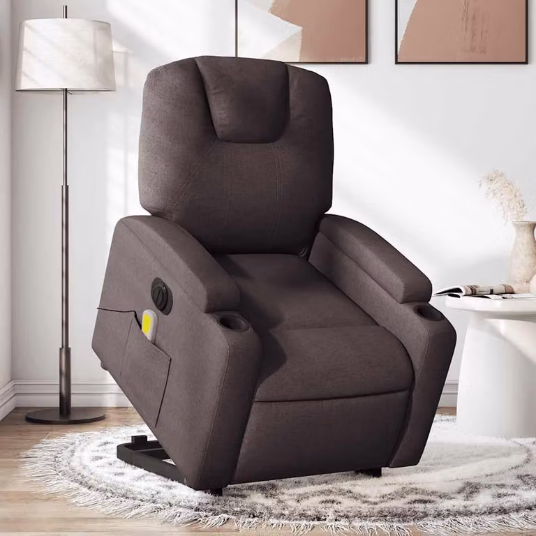 vidaXL Poltrona Alzapersona Elettrica con Massaggio in Tessuto Marrone