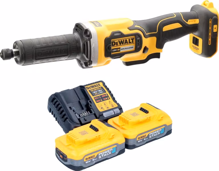 Smerigliatrice diritta a batteria DeWalt DCG 426 H2 18 V Brushless + 2 batterie Powerstack 5,0 Ah + caricabatterie