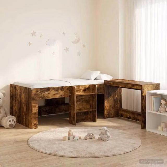 Struttura del Letto con Scrivania 2 pz Rovere Fumo 3423450