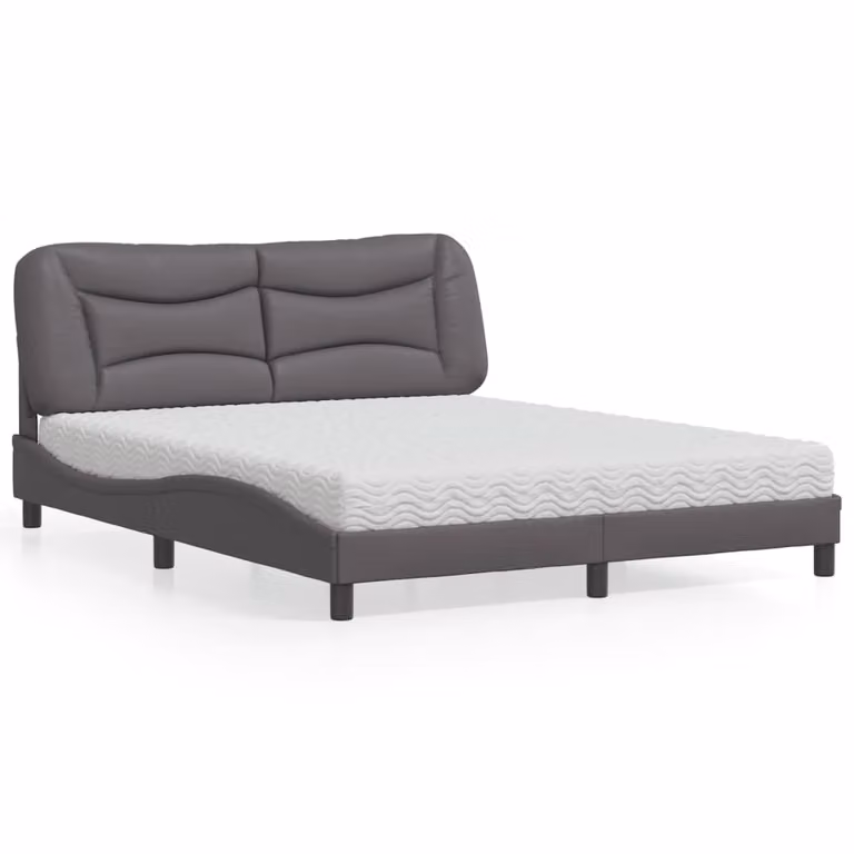 Letto con Materasso Hvar vidaXL in Similpelle Grigio e Bianco L/P/H: 160 x 200 cm