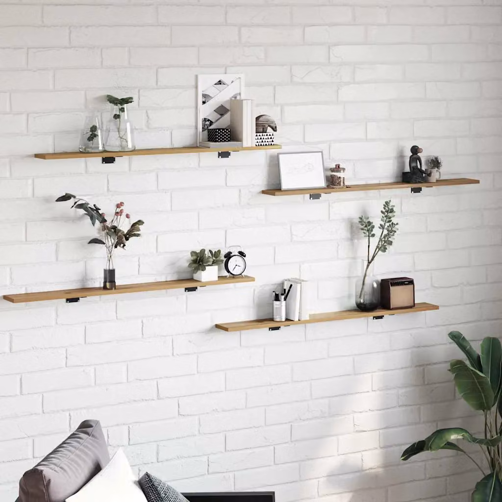 Set di 4 scaffali a parete vidaXL in legno marrone, design minimalista, L: 100 cm, P: 10 cm, Spessore: 1,5 cm