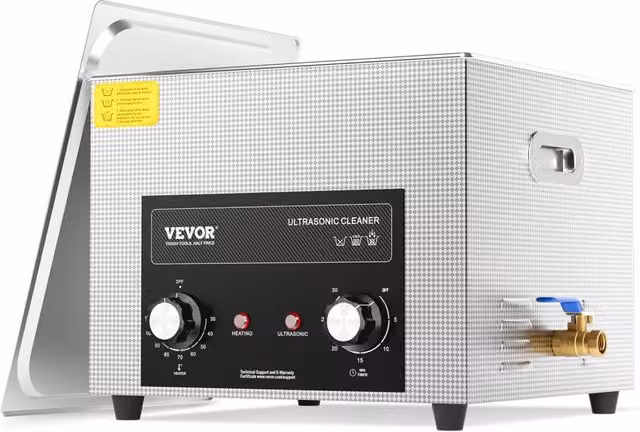 Pulitore ad ultrasuoni 15L in acciaio inox con riscaldamento 360W e cestello per officina e fai da te