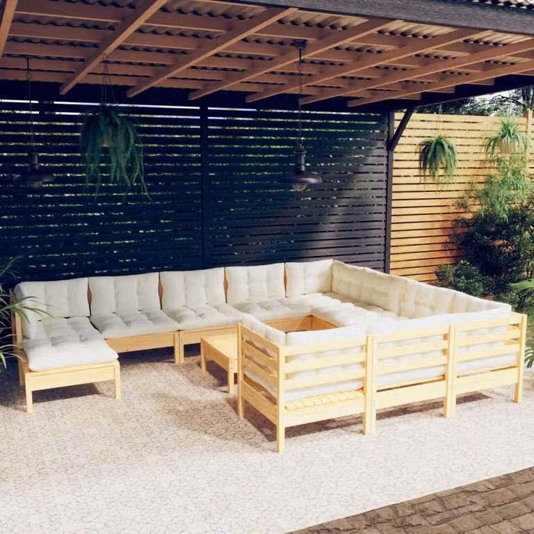 Maison Exclusive - Set Divani da Giardino 12 pz con Cuscini Crema Massello di Pino