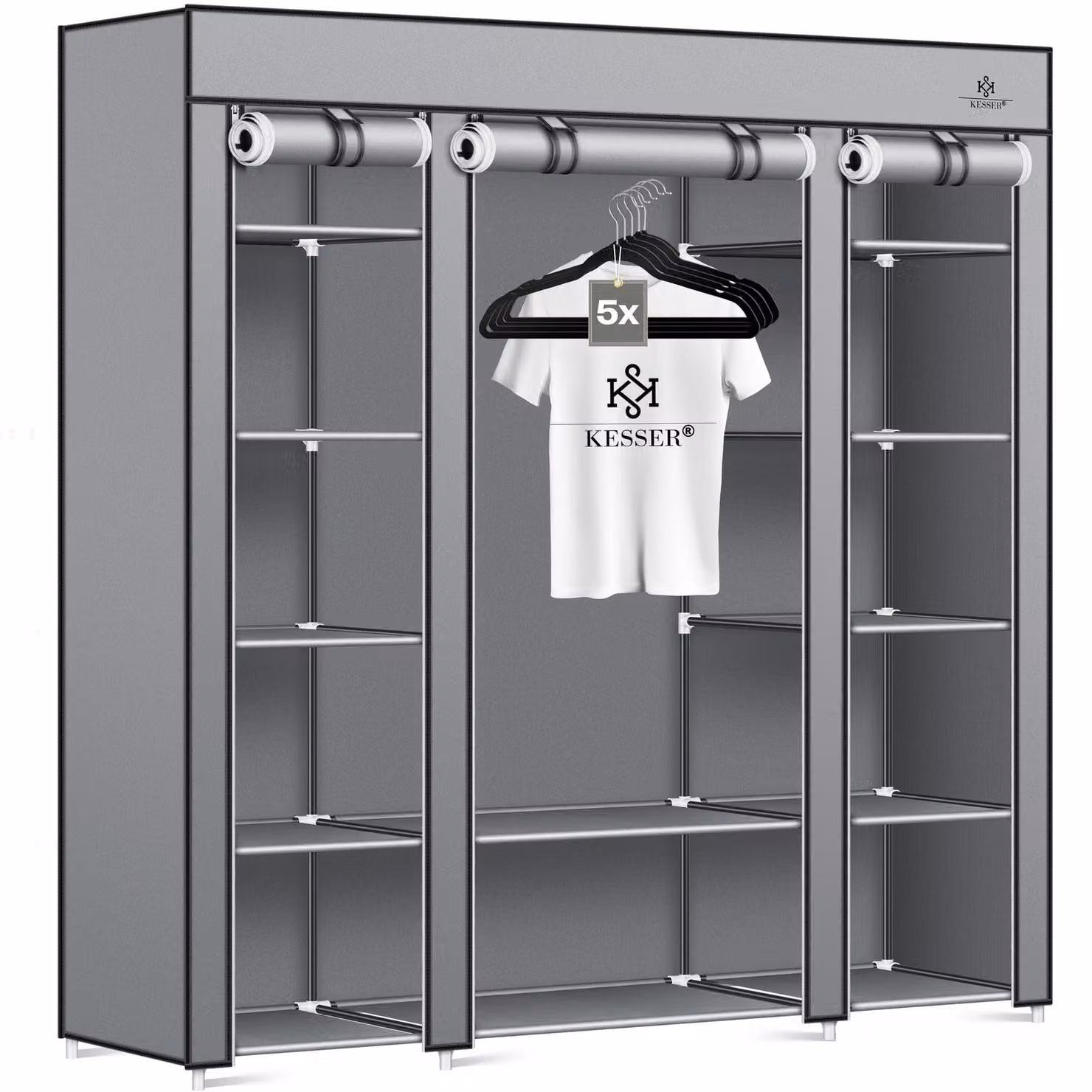 Armadio in tessuto KESSER® Stabil con asta appendiabiti e ripiani, incl. 5 grucce, armadio pieghevole in tessuto per camera da letto, spogliatoio con appendiabiti 150x45x175 cm
