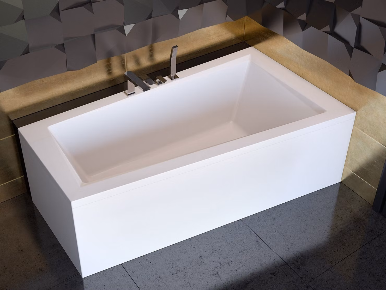 Vasca da bagno angolare 160x90 a destra con grembiule in acrilico, set di scarico e piedini GRATIS | set completo 4in1 sifone originale per vasca da bagno in acrilico | BADLAND INTIMA
