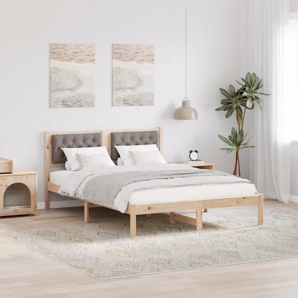 Struttura del letto Talpa vidaXL in pino massello beige e marrone L/P/H: 140 x 190 cm – 1