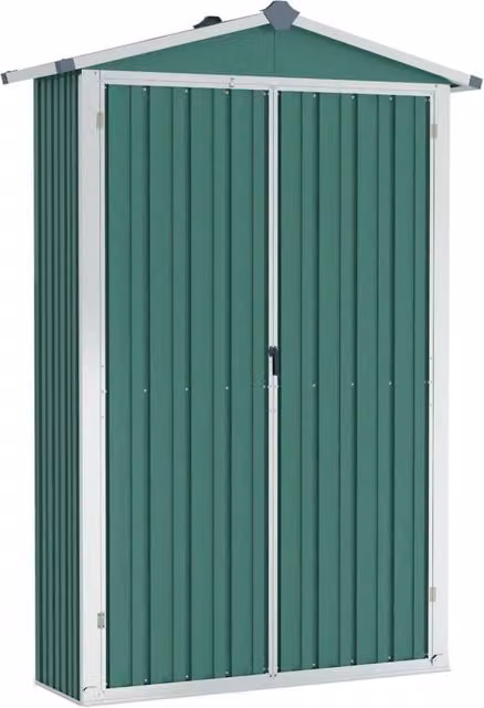 Casetta da giardino e ripostiglio esterno in acciaio zincato verde con doppia porta, L: 116 cm, P: 45 cm, H: 175 cm