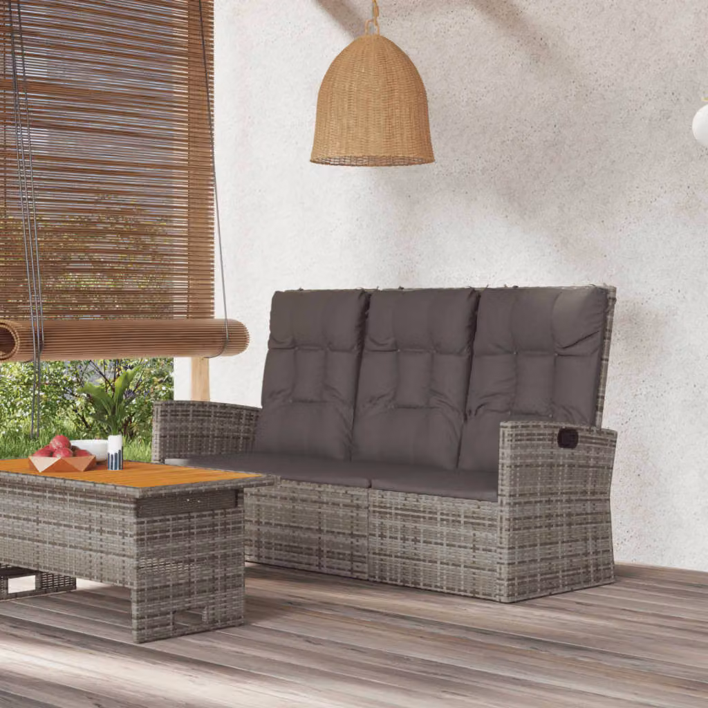 Panchina da giardino The Living Store con funzione reclinabile e cuscini, grigia, 173 cm, in polyrattan