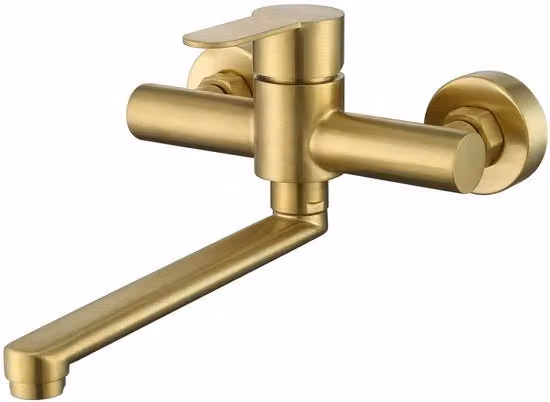 Wastafelkraan 360° rotativa in acciaio inox 304 per cucina, installazione a parete, rubinetto per lavandino singolo maniglia, finitura lucidata oro.