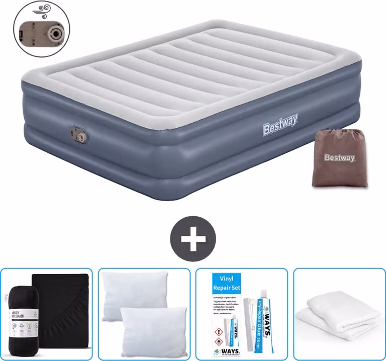 Materasso gonfiabile Bestway - 2 persone - 152 x 203 x 51 cm - Grigio - Accessori inclusi