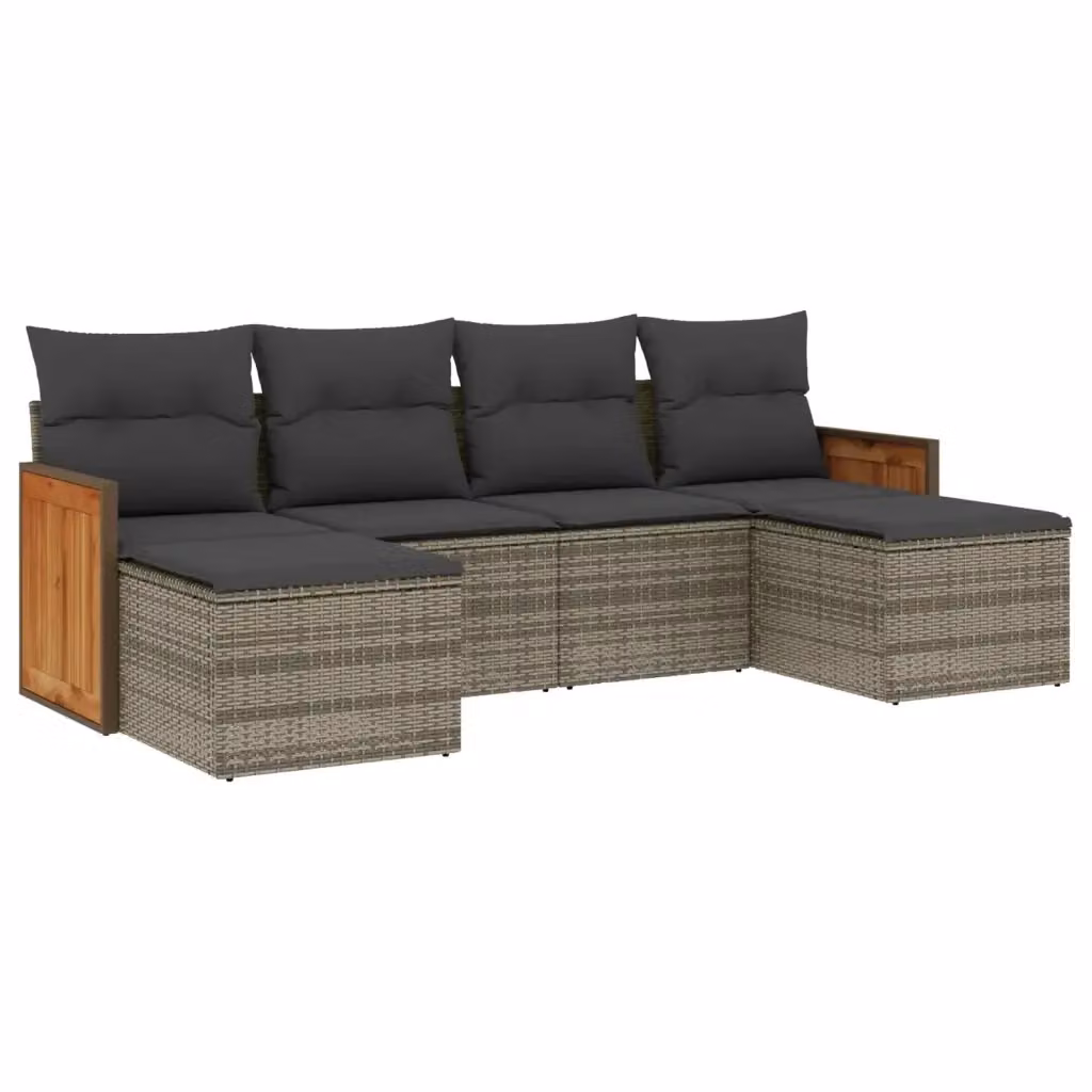 vidaXL Set Divano da Giardino a L 6 pz con Cuscini Grigio in Polyrattan e Acciaio – 2