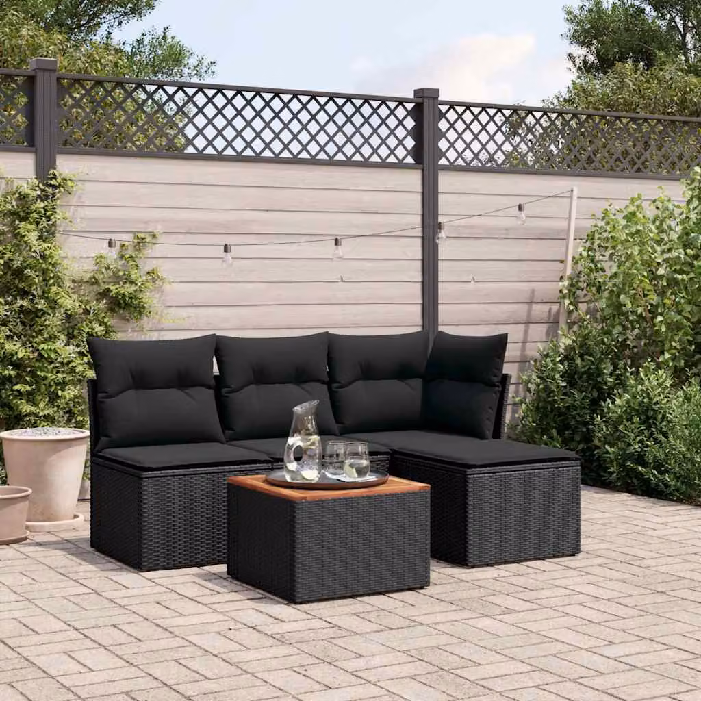 vidaXL Set Divani da Giardino a L 5 pz con Cuscini e Tavolino Nero – 1