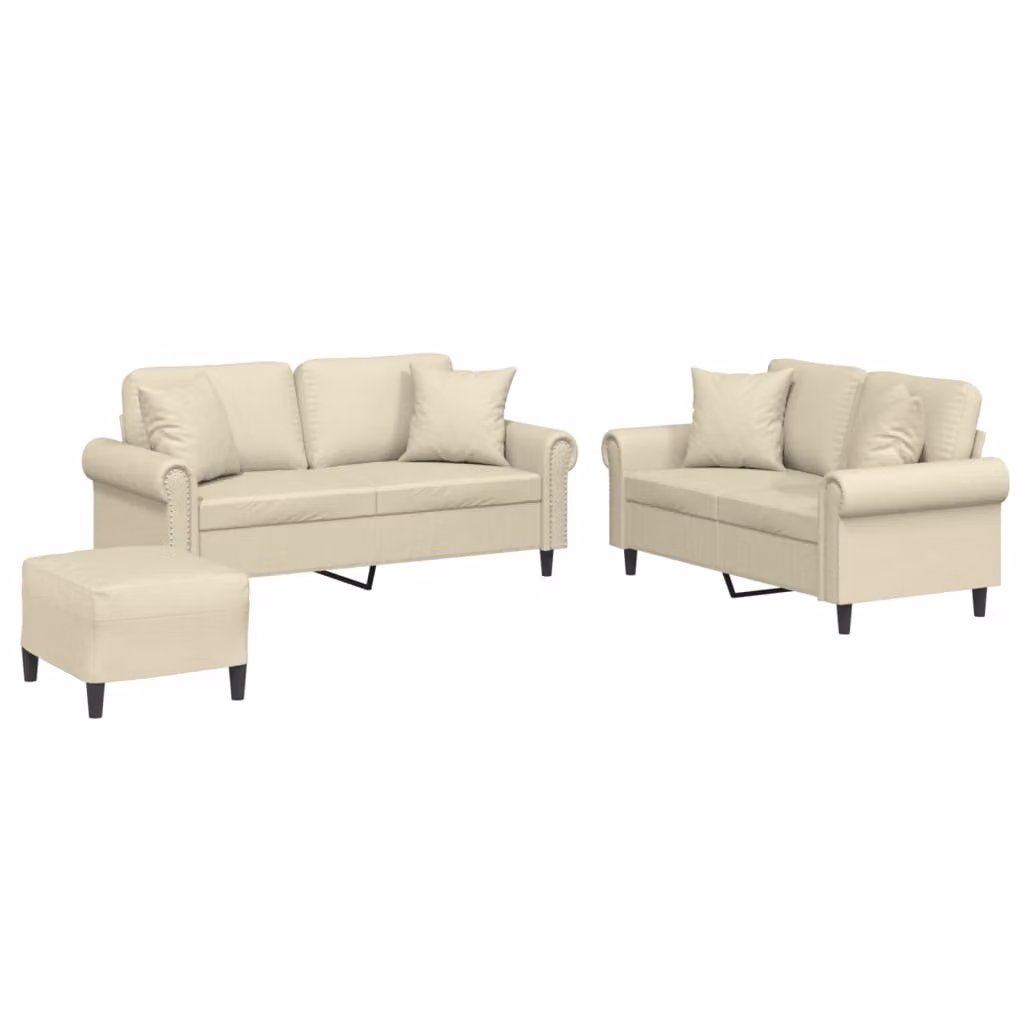 Set di Divani 3 pz con Cuscini Crema in Pelle finta