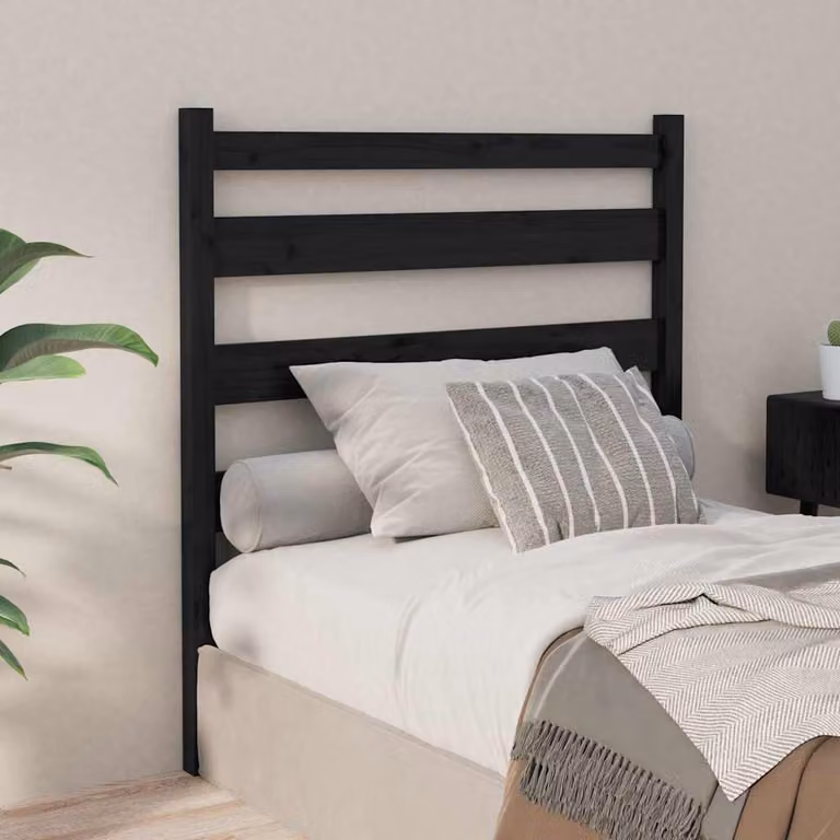 Testiera per letto vidaXL in legno massello di pino, colore nero, L 96 cm x P 4 cm x H 100 cm