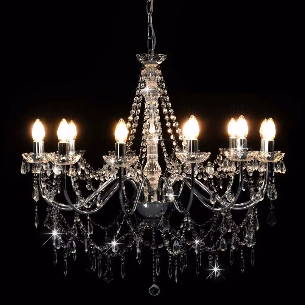 Lampadario a soffitto vidaXL con perline in cristallo argento e trasparente, 12 lampadine E14 – 2