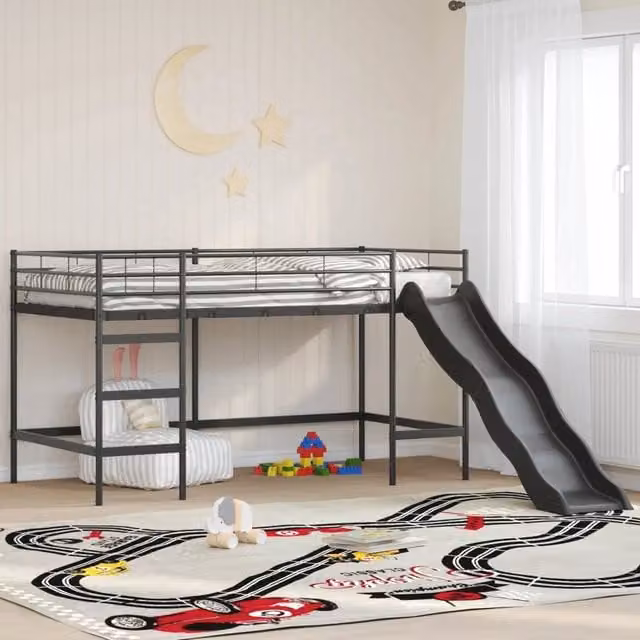 Letto loft per bambini con scivolo Nero e antracite 80 x 200 cm 42020774