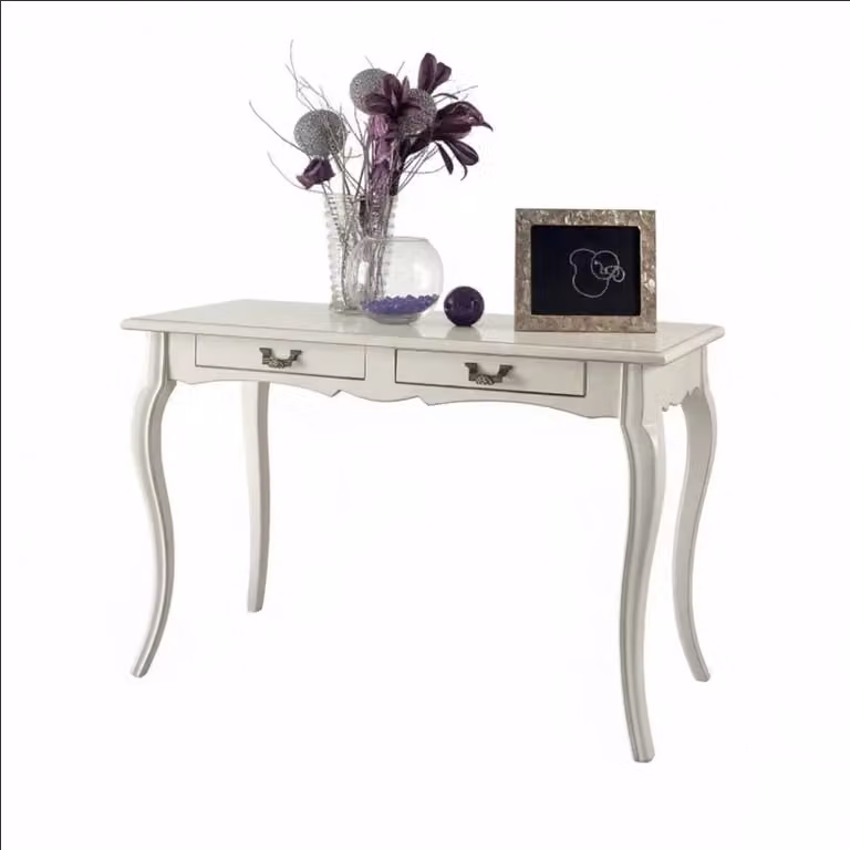 Scrivania Shabby Chic in Legno di Faggio Bianco con 2 Cassetti Mobili 2G L: 120 cm, P: 60 cm, H: 77 cm
