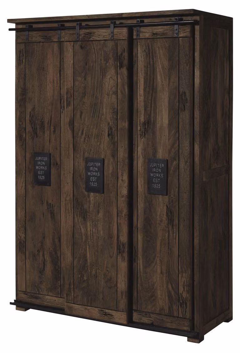 MASSIVMOEBEL24 | Armadio in legno di mango 140x65x200 laccato grigio RAILWAY #269