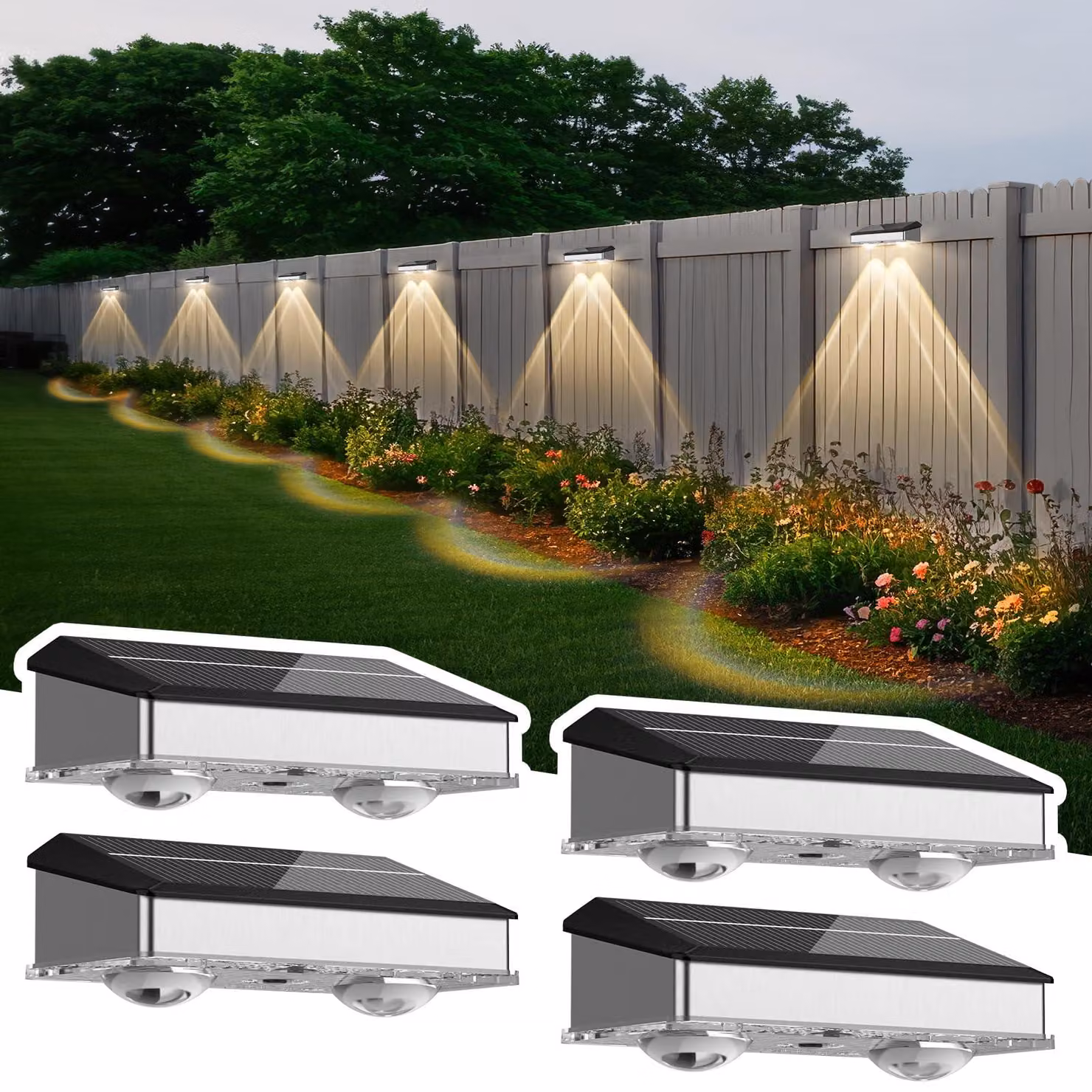 4 luci solari da esterno, grado di protezione IP65, con LED, per recinzioni e giardini