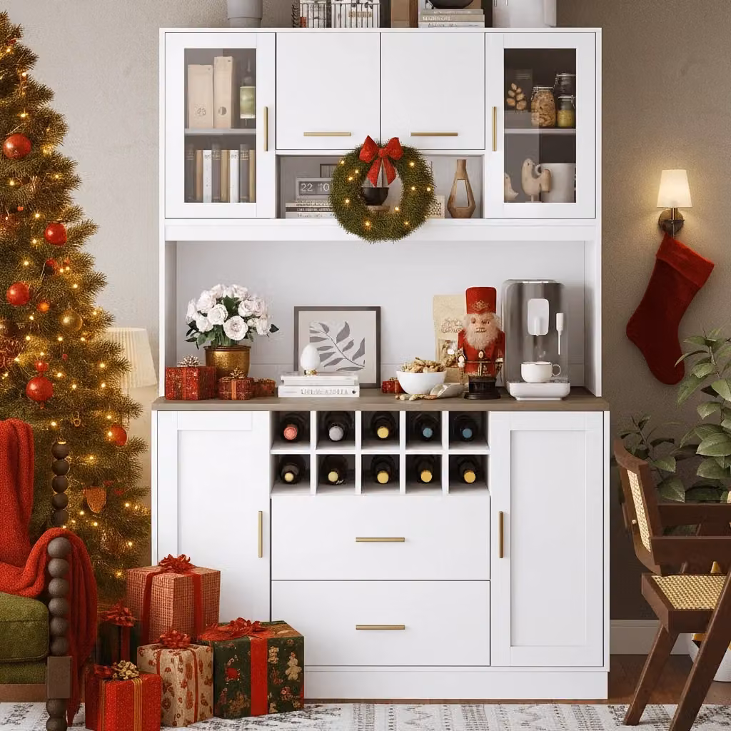 Credenza moderna REDOM in MDF con illuminazione LED, L 120 cm x P 36,3 cm x H 180 cm, bianco/nero/oro – 2