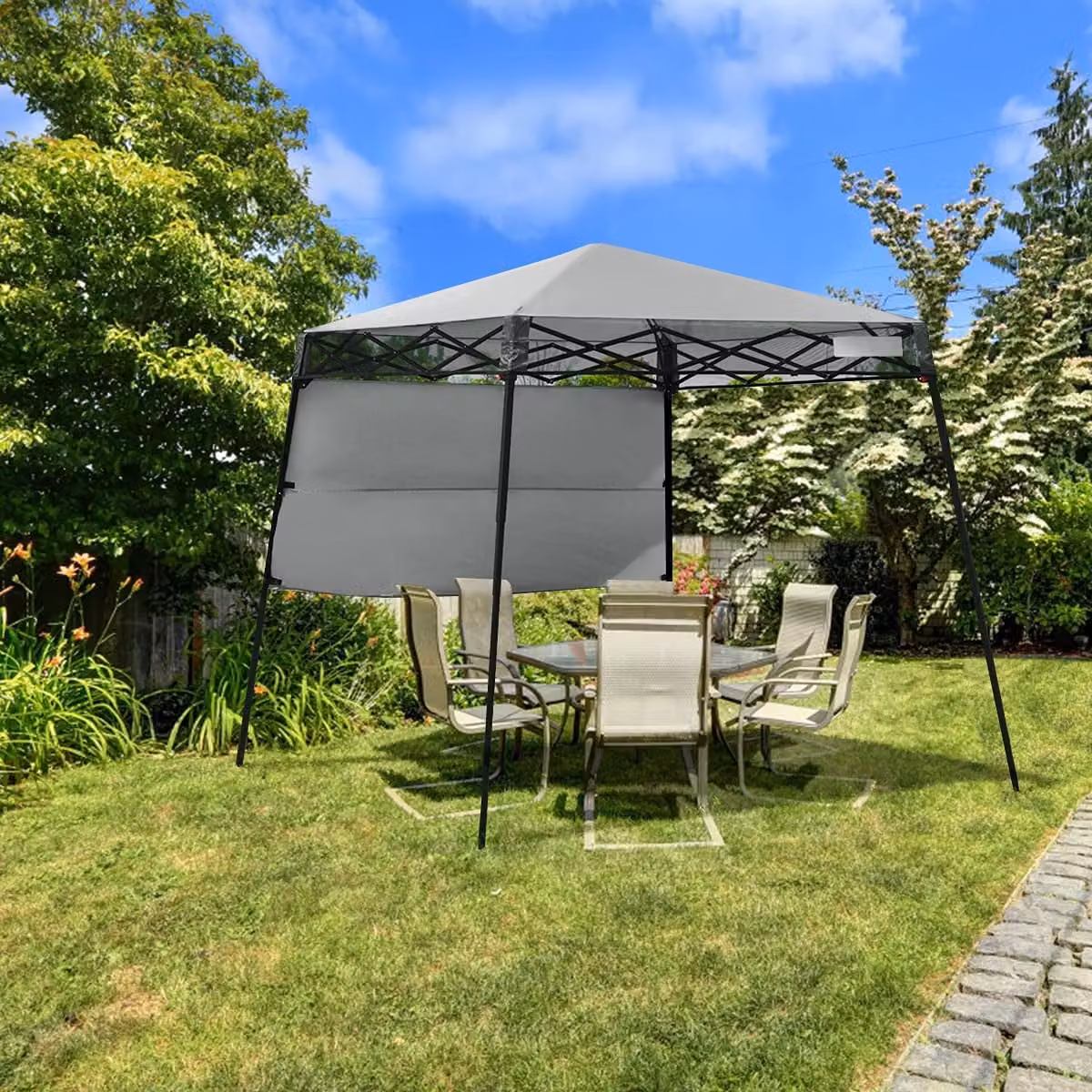 COSTWAY gazebo da giardino gazebo pieghevole per feste gazebo da giardino con borsa, gazebo in metallo per campeggio, feste, barbecue 181x181x210cm (grigio)