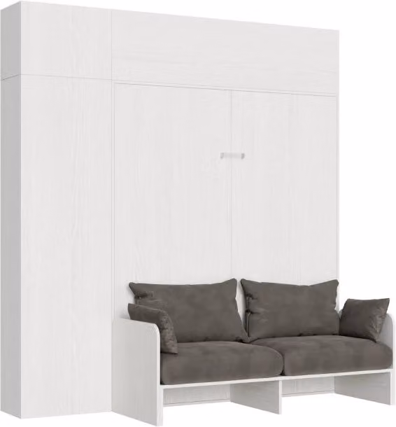 Letto a scomparsa verticale Kentaro con divano, colonna e pensili Itamoby - Bianco Frassino – 1