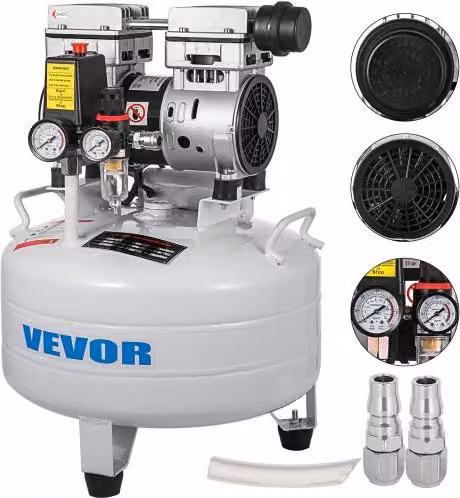 VEVOR Compressore d'Aria Senza Olio Ultra Silenzioso da 30 L, 850 W, Colore Bianco