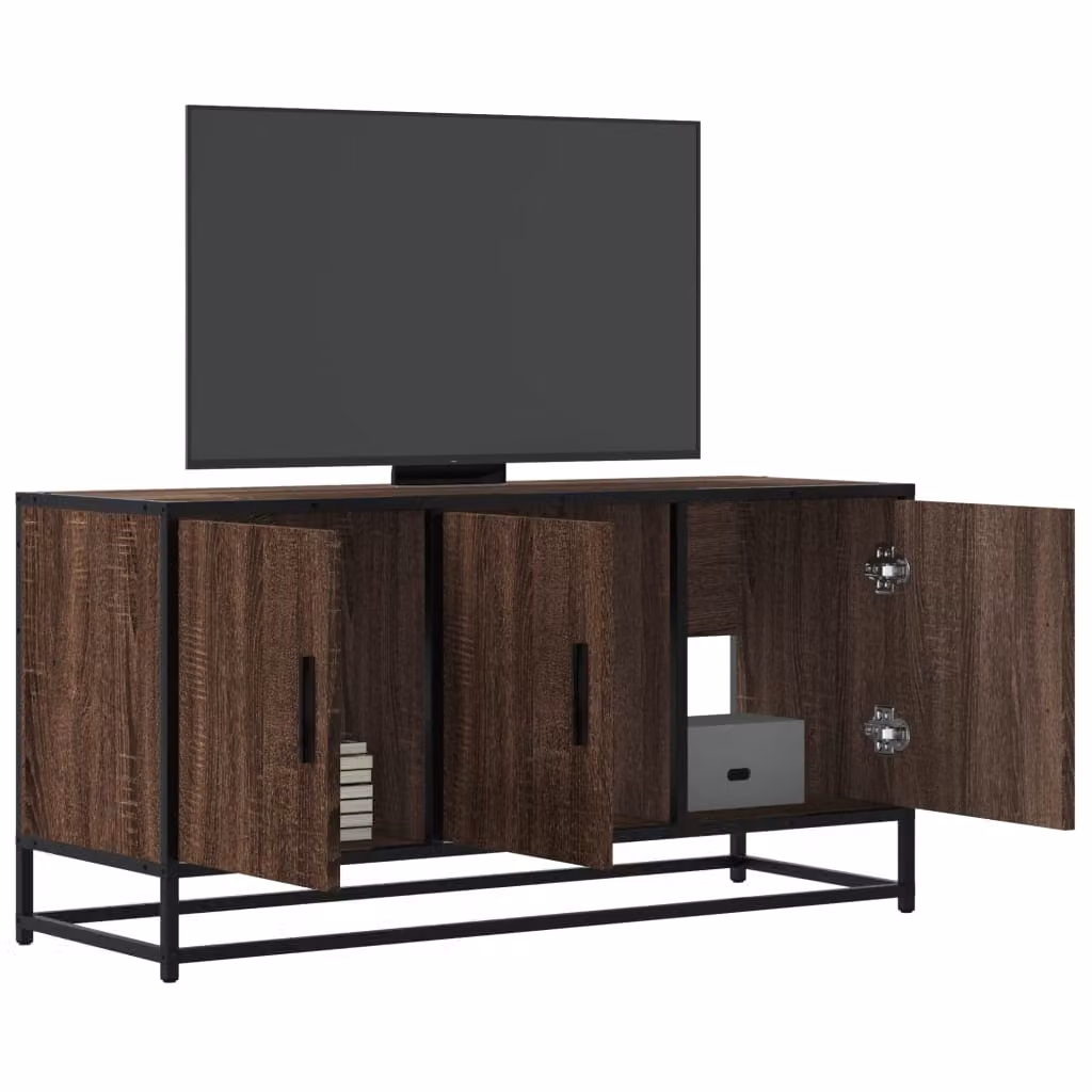 Mobile TV vidaXL in stile industriale in legno e metallo, colore marrone, L 100 x P 35 x H 50 cm