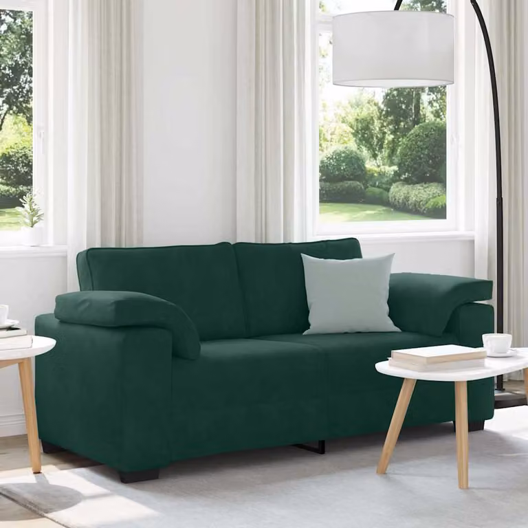 Divanetto moderno vidaXL in velluto verde con cuscini, L: 180 cm, P: 77 cm, H: 82 cm