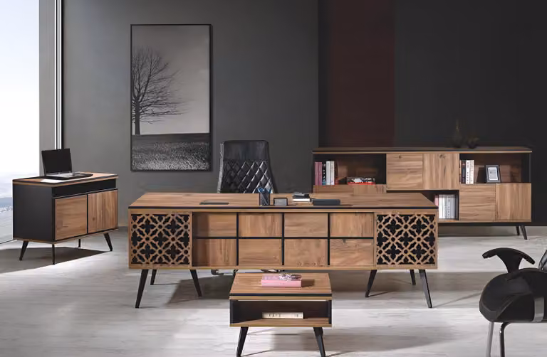 Klassischе Komplette Arbeitszimmermöbel Schreibtisch 4tlg Holz Braun