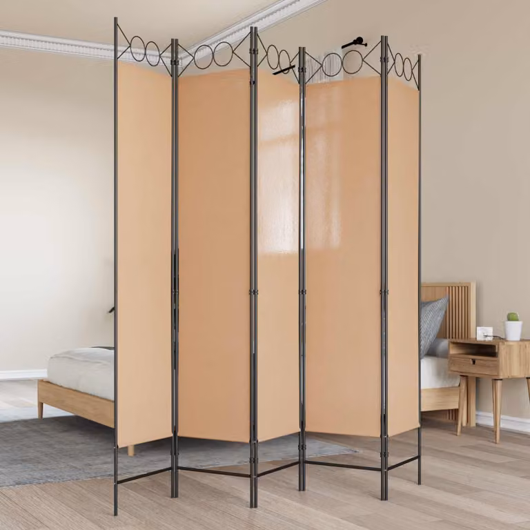 Paravento a 5 Pannelli vidaXL Beige in Tessuto, L 200 cm x H 200 cm