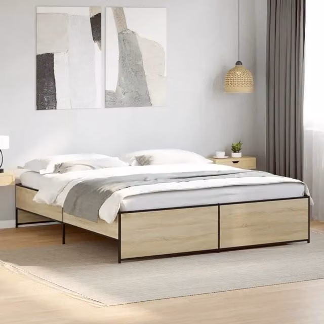 Giroletto-Struttura Letto Rovere Sonoma 180x200 cm in Legno Multistrato Metallo 343051
