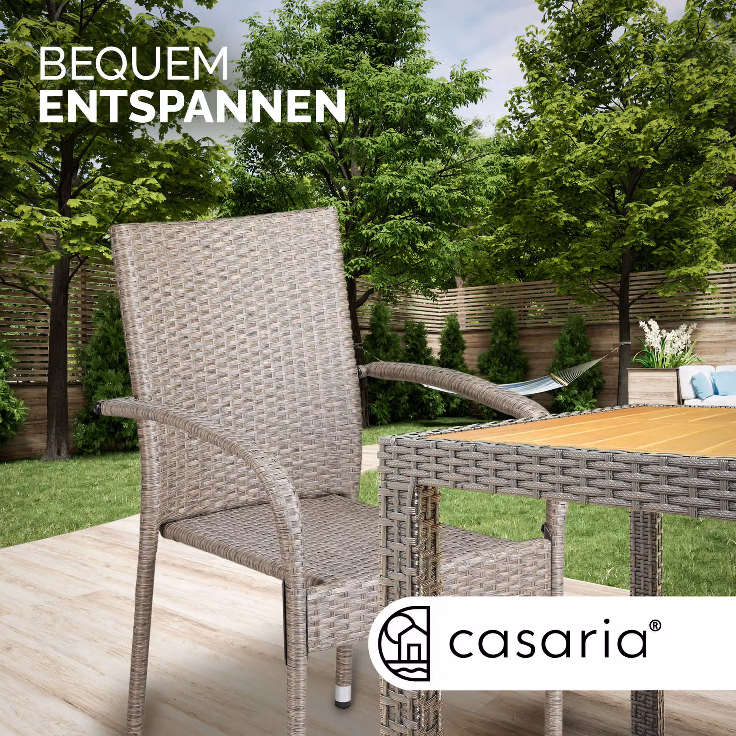 Set di 4 sedie impilabili Comfort Casaria in polyrattan beige per giardino e balcone – 3
