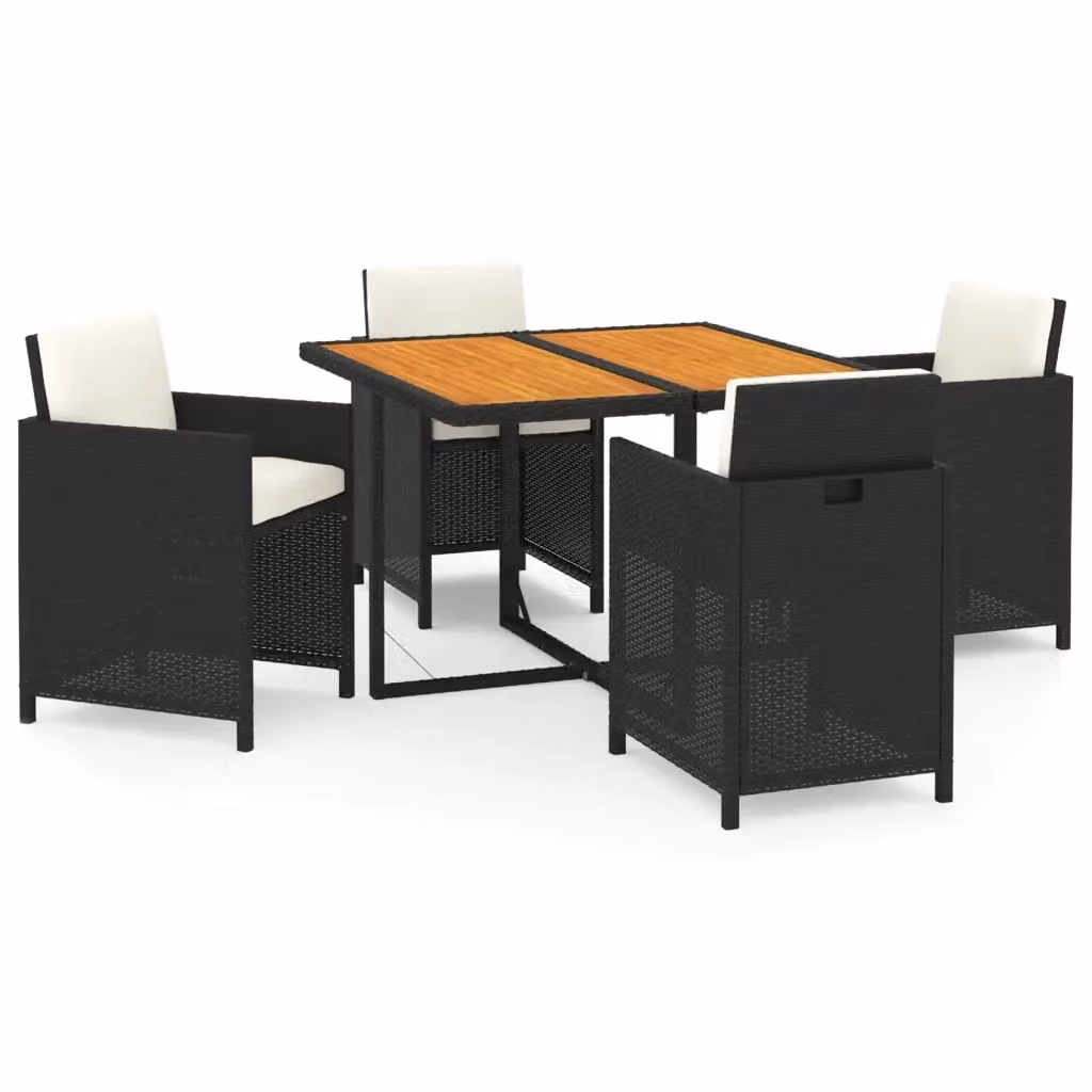 Set da pranzo da giardino moderno vidaXL in legno di acacia oliato e polyrattan con 5 pezzi, colori nero e bianco – 2
