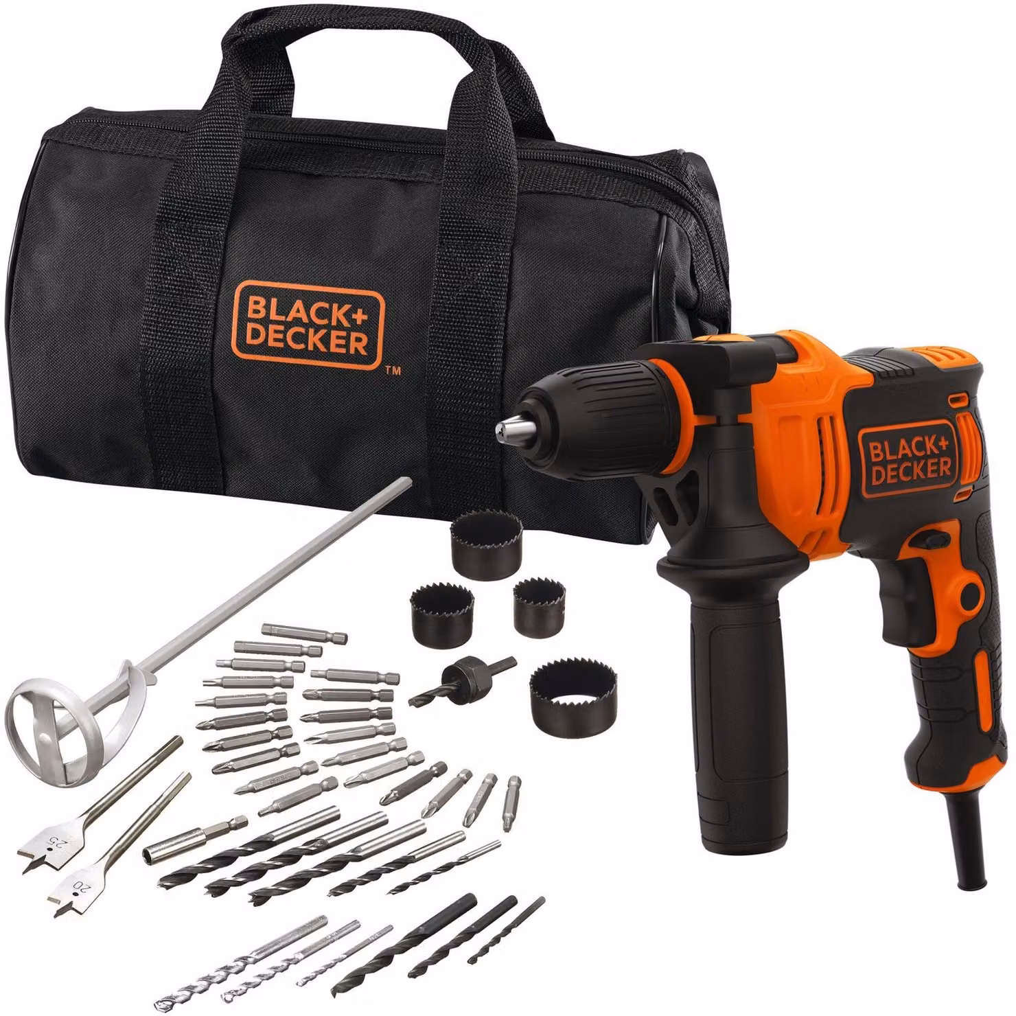 Black & Decker BEH710SA40, Trapano con impugnatura a pistola, Nero, Arancione, 1,3 cm, 2800 giri/min, 2,5 cm, 1,3 cm