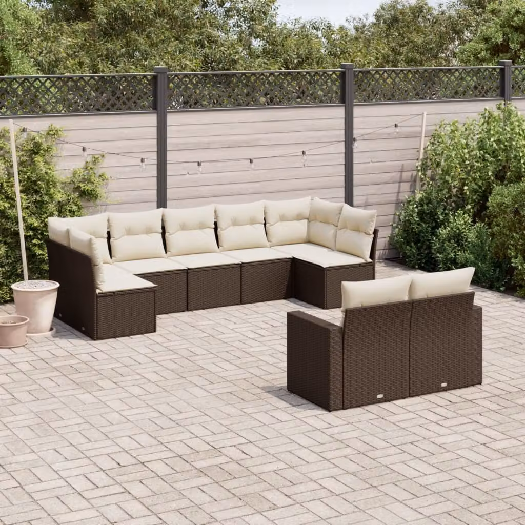 Maison Exclusive - Set Divani da Giardino 9pz con Cuscini Marrone in Polyrattan