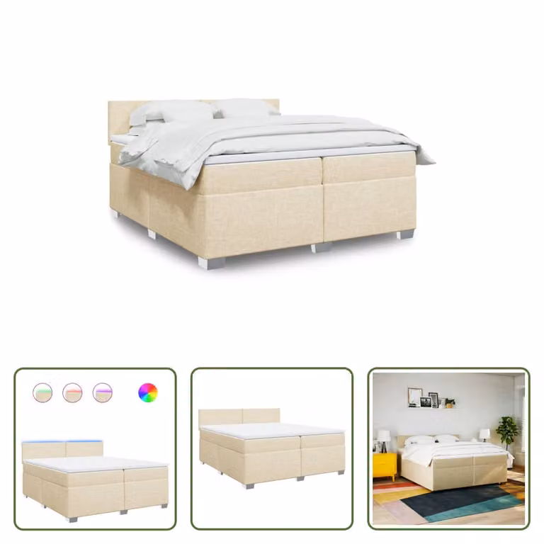 The Living Store Letto a molle con materasso crema 200x200 cm in tessuto