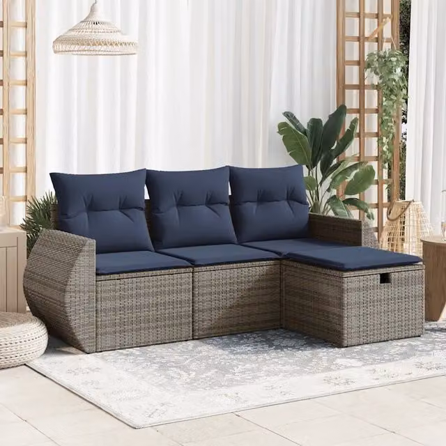 Set Divani da Giardino 4 pz con Cuscini in Polyrattan Grigio 3325557