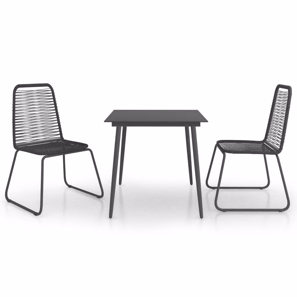 Set da Pranzo da Giardino 3 pz in Rattan PVC Nero