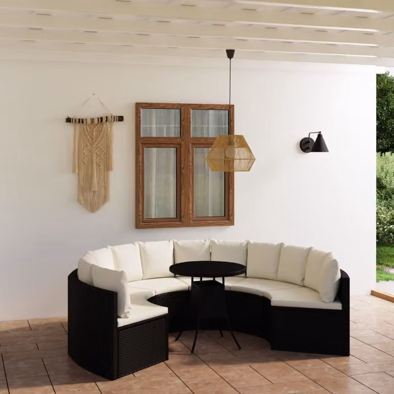 Maison Exclusive - Set da giardino composto da 7 pezzi con cuscini in rattan sintetico nero