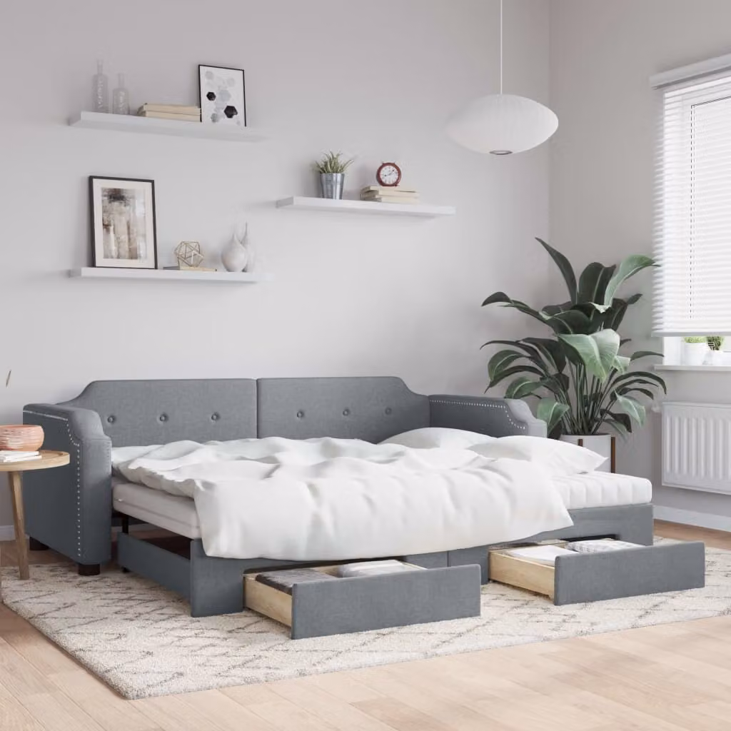 Maison Exclusive - Divano letto estraibile con cassetti, grigio chiaro, 80x200 cm, tessuto