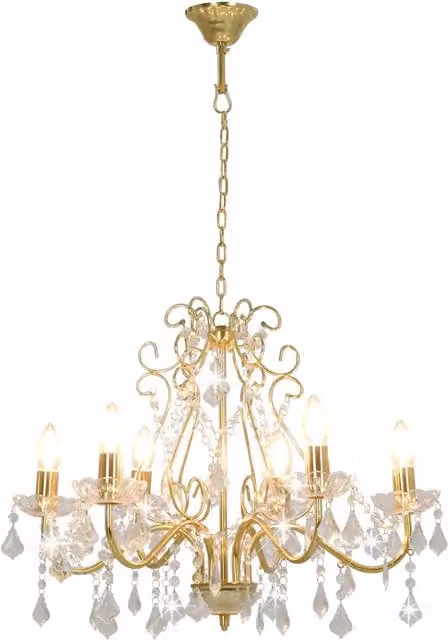 Lampadario con Perline di Cristallo Dorato Tondo 6 E14 CFW5185650