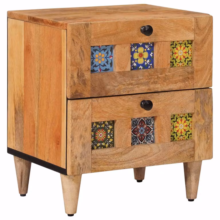 vidaXL Armadio da Notte in Legno di Mango Rustico Multicolore L 40 cm x P 33 cm x H 46 cm