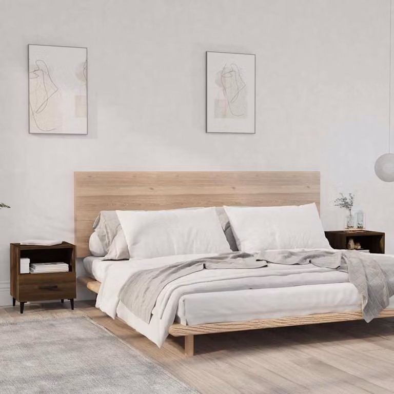 Set di 2 comodini moderni vidaXL in legno multistrato e metallo, colore rovere marrone opaco, L: 40 cm, P: 35 cm, H: 47,5 cm