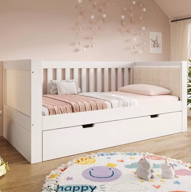 Letto da giorno con letto estraibile 90x190 cm; legno; bianco